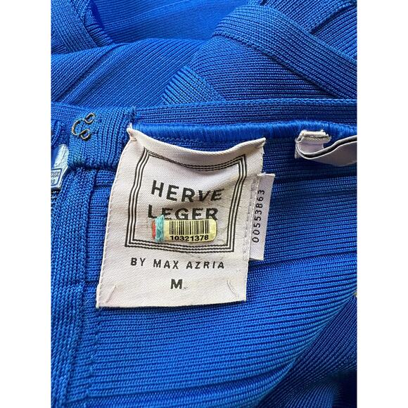 Hervé Léger Women's Medium Blue V Neck Dress Gown - Picture 3 of 16